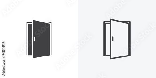 Open door icon vector sign symbol isolated on white. Stroke and clipart style