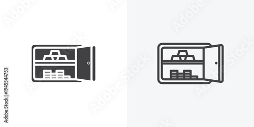 Open safe icon vector sign symbol isolated on white. Stroke and clipart style