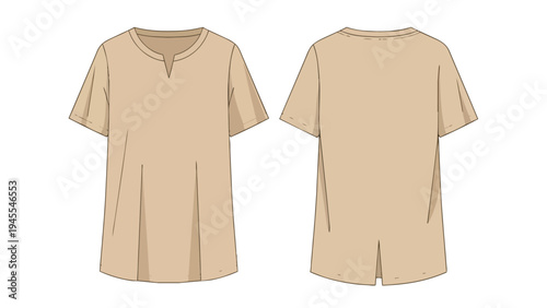 Contemporary women's loose-fit tunic technical fashion drawing displaying front and back views a versatile apparel design illustration for creative