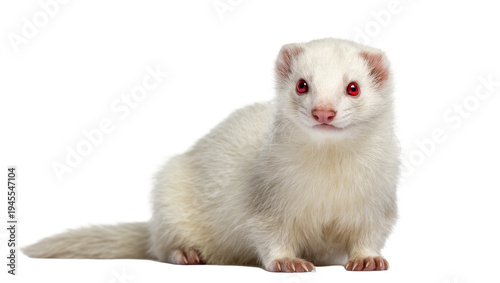Photos Isolated albino ferret with striking red eyes, a curious and adorable white dome