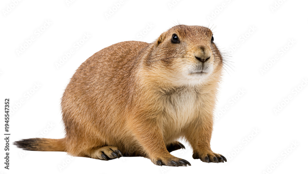 Fototapeta premium Isolated prairie dog, cute North American rodent standing with alert expression