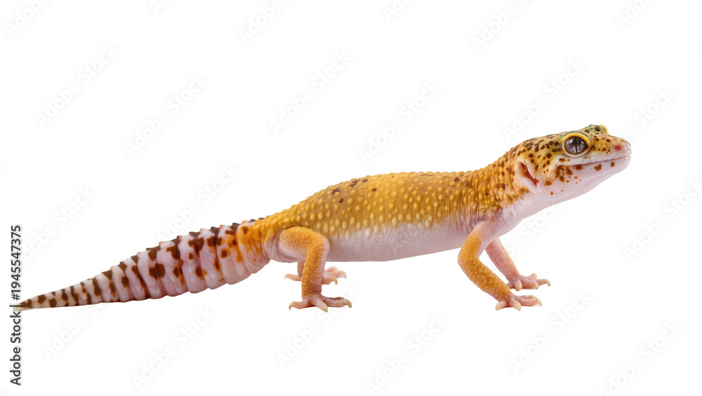 Obraz premium Isolated Leopard Gecko, a charming spotted reptile with vibrant colors and thick tail