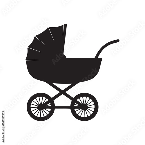 Baby carriage silhouette vector illustration on white background
