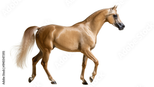 Bild auf Leinwand Isolated beautiful golden Akhal-Teke horse walking gracefully, full length studi