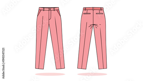 Chic pink trousers illustration, offering comprehensive front and back views. This stylish apparel design is perfect for fashion inspiration,