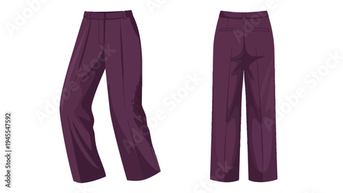 Elegant deep purple trousers showcasing classic design elements and timeless fashion appeal from front and rear perspectives a versatile garment for