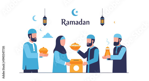 Ramadan Charity Donation Flat Vector Illustration