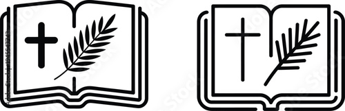Palm Sunday Bible with Palm Leaf Line Art Icon