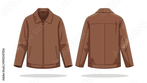 Classic brown bomber jacket design front and rear views for apparel illustration resources