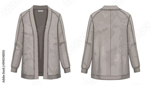 Technical flat sketch showcasing a versatile open-front long-sleeve knit jacket