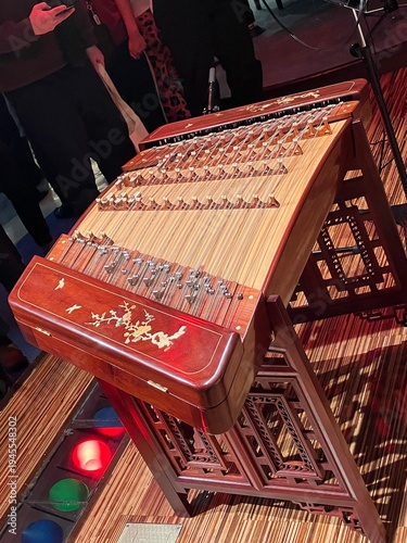 Traditional Chinese Yangqin Hammered Dulcimer on Ornamental Stand