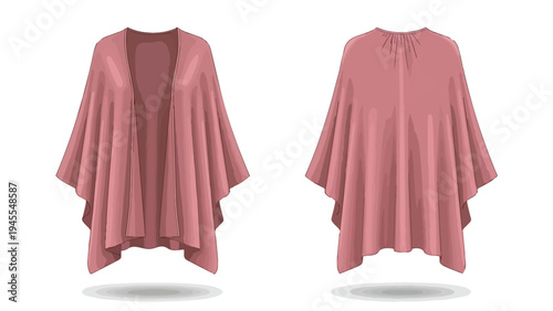 Elegant dusty pink open kimono cardigan, a versatile and comfortable draped garment shown front and back.