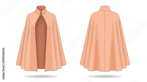 Timeless peach cape garment illustration showcasing front and back views for fashion design and apparel concept development