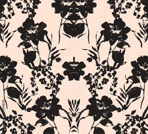 Big flowers pattern, upscale floral pattern. graphical textures floral, trendy colors pattern , flowers background with leaves. vector illustration.