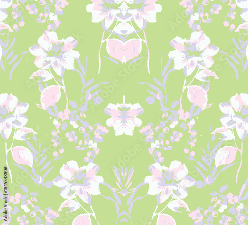 Big flowers pattern, upscale floral pattern. graphical textures floral, trendy colors pattern , flowers background with leaves. vector illustration.