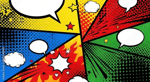 Retro Pop Art Halftone Abstract with Bright Comic Color Explosion