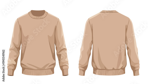 Versatile neutral beige long-sleeved crewneck sweater front and back view minimalist design an essential piece for contemporary wardrobes