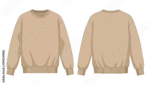 Clean vector illustration showcasing the front and back views of a versatile light beige long-sleeve crewneck sweatshirt, perfect for casual apparel