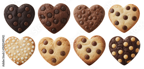 Assorted heart shaped cookies with chocolate and nuts