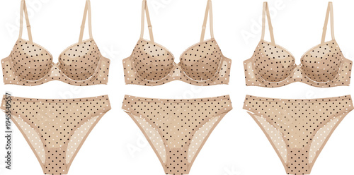 Women lingerie set collection, polka dot bra and panties underwear fashion vector illustration isolated elegant female intimate apparel design