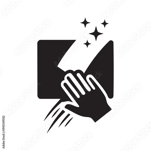 Sparkling Clean Surface Hand Wiping Glass Window with Stars Bright Shine Symbol Hygiene Maintenance Hygiene Product Cleaning Service Professional Housekeeping Bright Gleam Sanitation Care