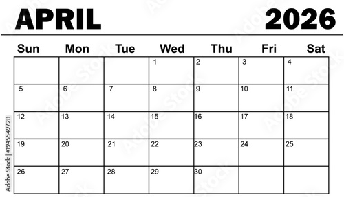 April 2026 Calendar 