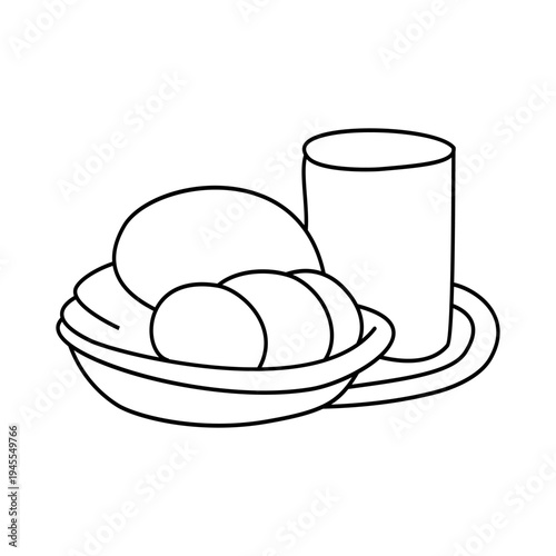 Simple line drawing of a plate of cookies and a glass of milk, perfect for a breakfast or snack illustration