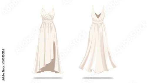 Elegant cream long dress showcasing a flattering V-neckline and stylish front slit an ideal choice for formal events and special celebrations its