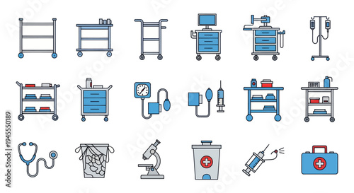 Collection of Medical Equipment and Hospital Carts.