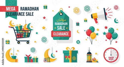 Flat design Ramadhan sale shopping elements collection.