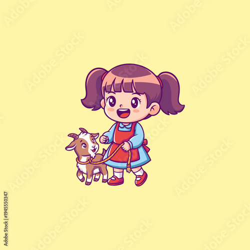Girl Walking a Goat on a Leash Eid Adha