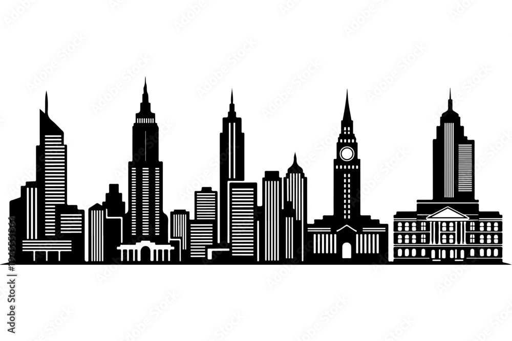 Obraz premium Modern Black and White Skyline Cityscape Vector Illustration