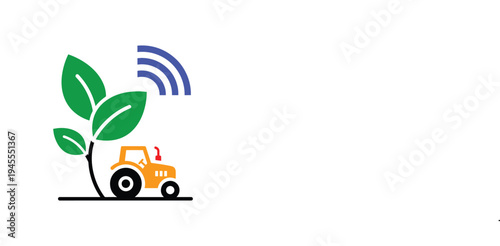 Modern Smart Farming Icon: Tractor with Leaf and WiFi Signal, representing sustainable agriculture technology and innovation.
