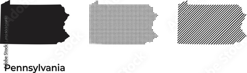 Pennsylvania state map silhouette set, USA geographic outline with dotted and striped pattern variations vector illustration for cartography design