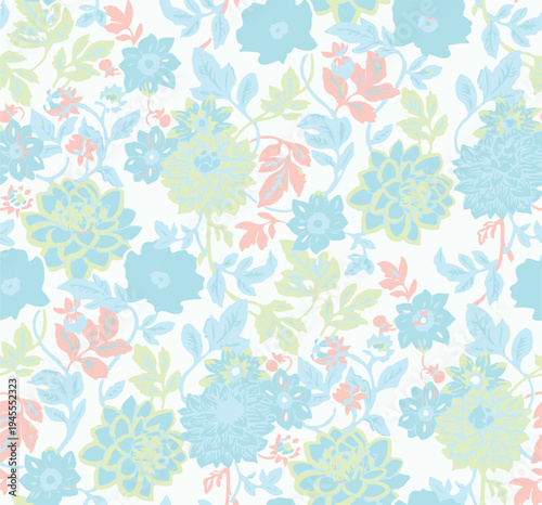 Big flowers pattern, upscale floral pattern. graphical textures floral, trendy colors pattern , flowers background with leaves. vector illustration.