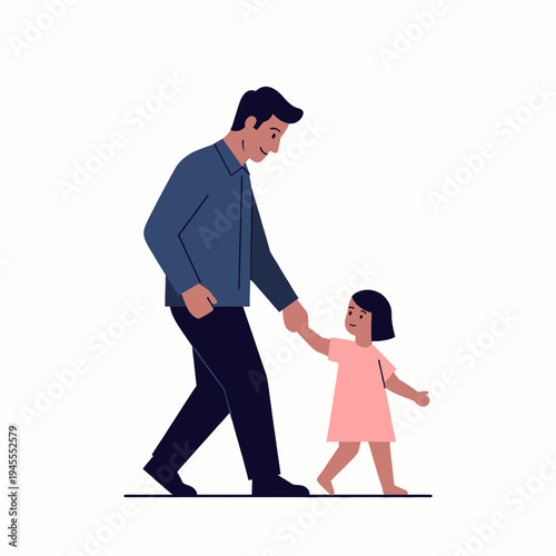 Padre e hija guiando de la mano ilustración flat.