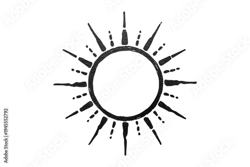 Hand drawn sun sketch providing creative solar symbol, abstract doodle art for light, summer, and nature concepts