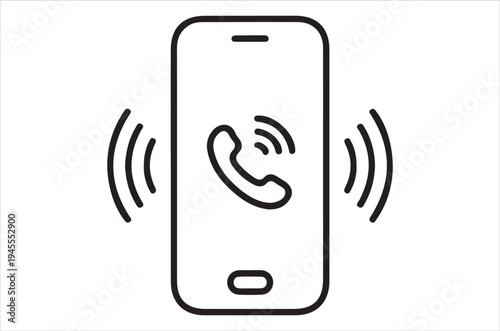Simple black and white line drawing of a smartphone receiving a call
