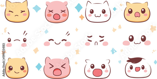 Funny cartoon animals set with cute pigs bears cats and toys in pink vector illustration