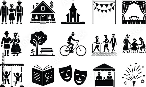 Set of 16 festival and community icons vector