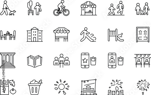 Set of 20 line icons vector, city, travel, tourism, transportation, landmarks
