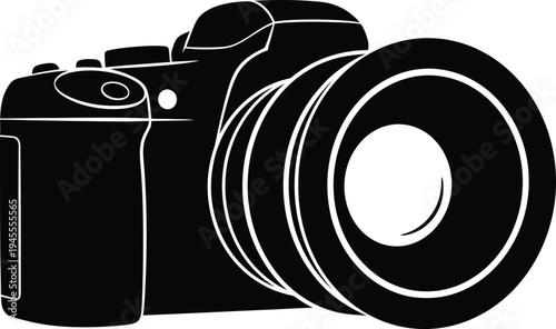 Classic black and white camera with interchangeable lens and film roll