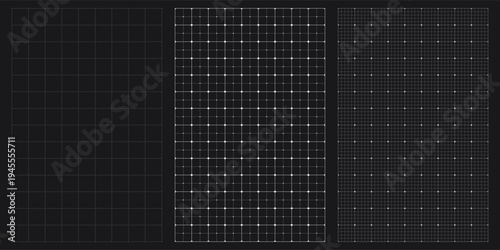 Grid pattern paper blueprint set, black line and dot graph sheet for school, notes or social media, vector illustration. Blueprint background A3, A4 with square grid.