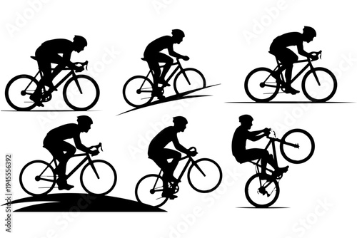 Cyclist Silhouettes in Dynamic Riding Positions