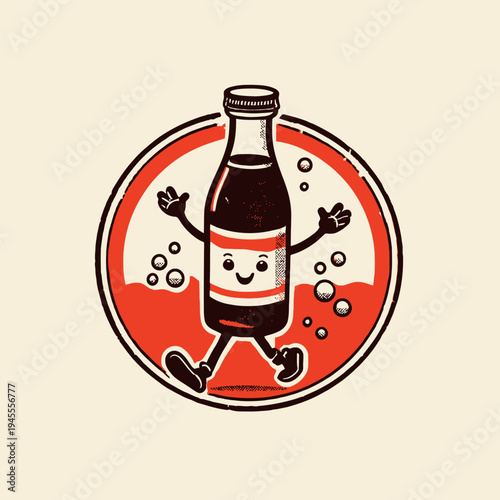 A cartoon soda bottle with a smiley face