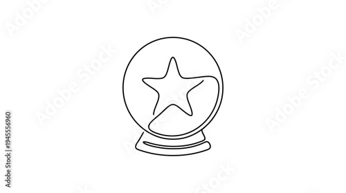 Crystal Ball with Star Continuous Single Line Minimalist Mystical Fortune Line Art Illustration