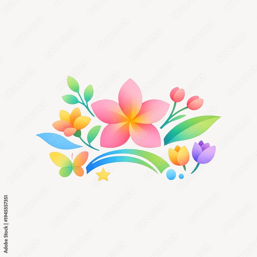 Fototapeta premium Vibrant floral design with butterflies.