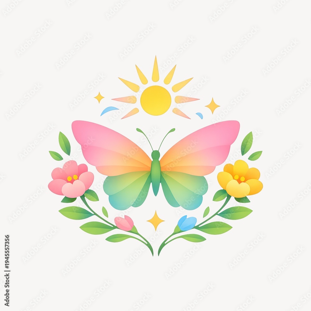 Fototapeta premium Colorful butterfly with flowers