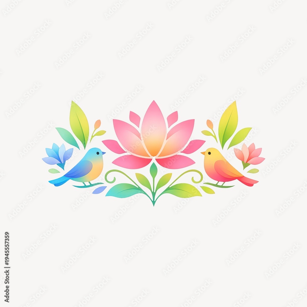 Fototapeta premium Colorful birds with lotus