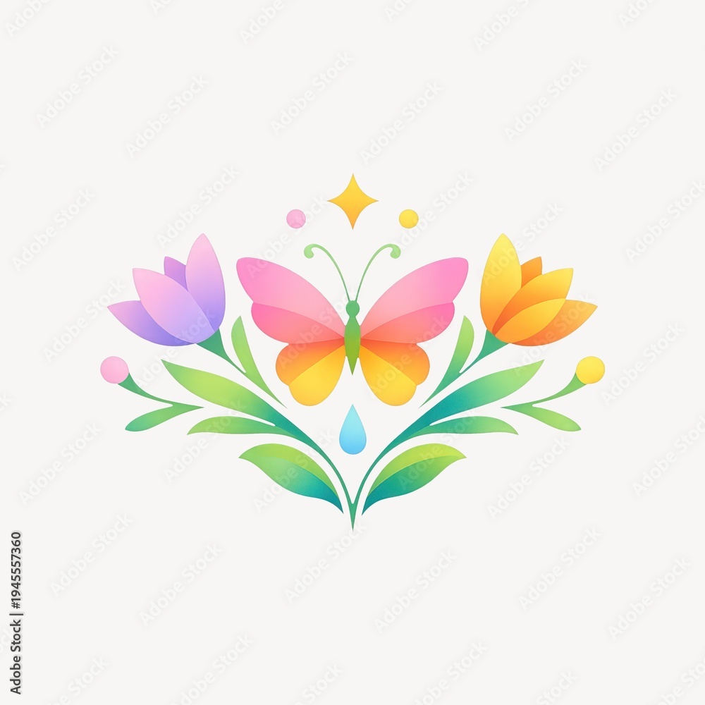 Fototapeta premium Colorful butterfly with flowers